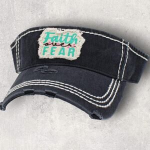 Womens Cotton Visor Hat Christian Wear FAITH OVER FEAR - Black NWT